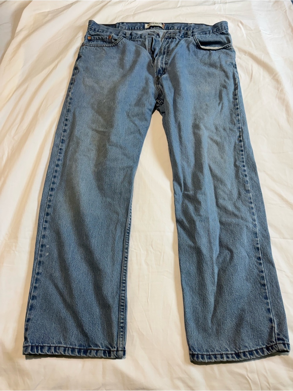 Levi's 505 Regular Fit Straight Leg Jeans Light Wash 40x32 Distressed
